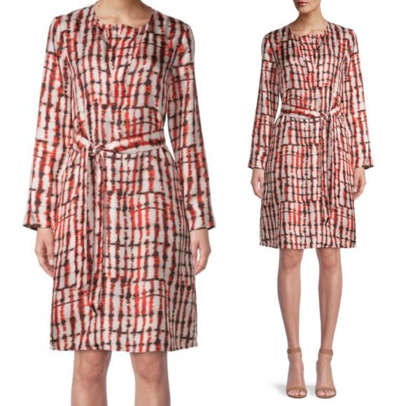 St. John Collection Shirt Dress Sz 2 Tie-dye Print in Scarlet Multi Henley Silk - Picture 1 of 11